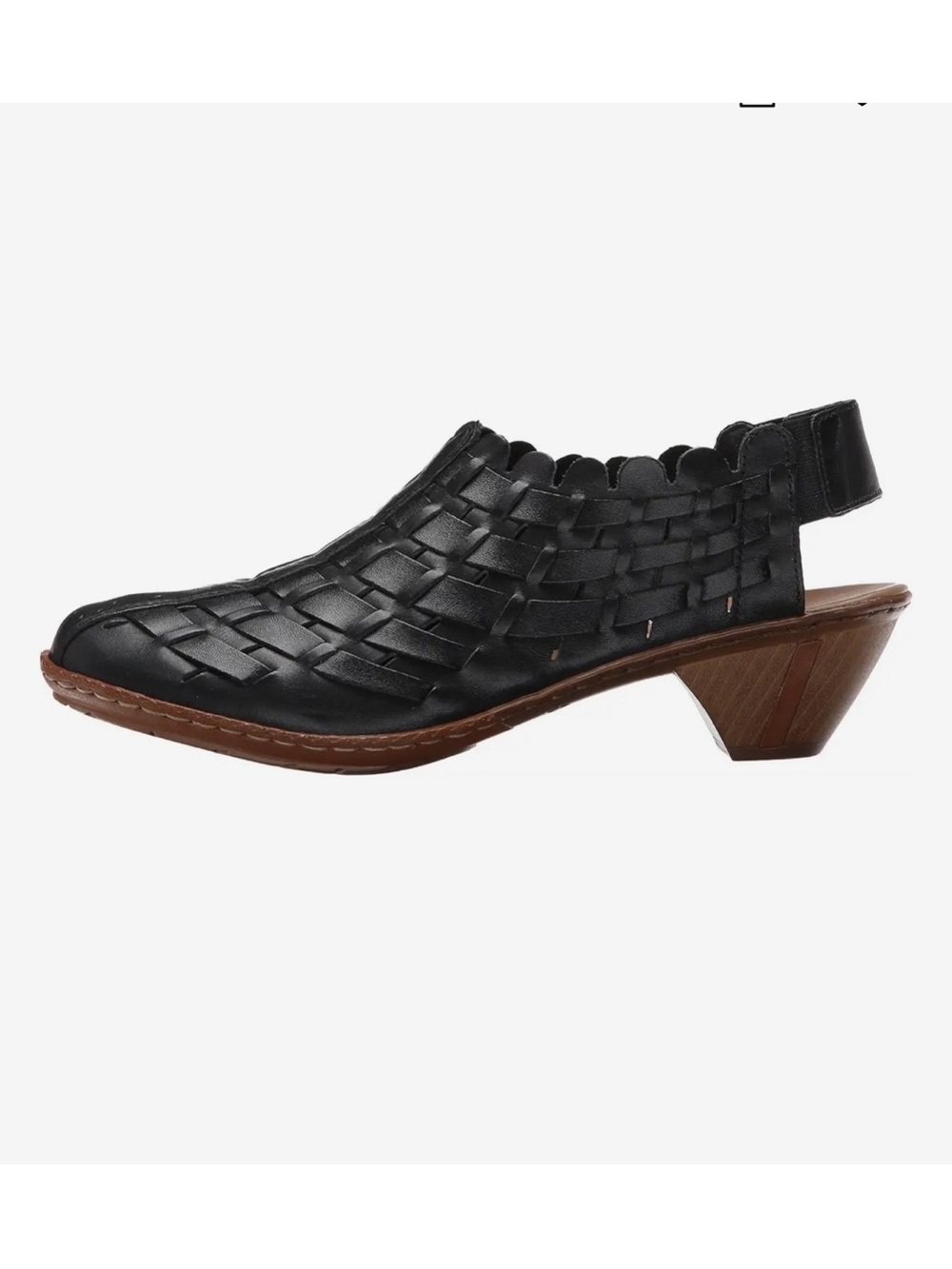 Rieker Sina Black Woven Leather Slingback shoe